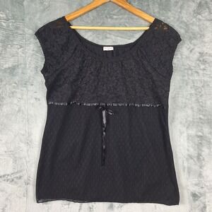 Womens Top XL Black Whimsigoth Floral Lace Babydoll Y2K Fairy Grunge Goth Witchy